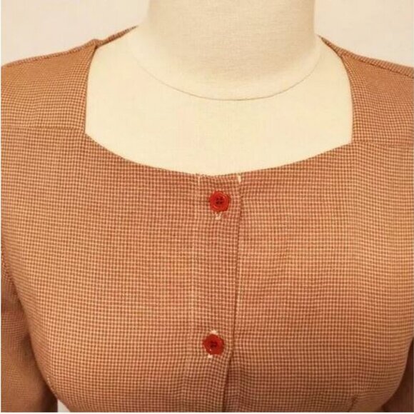 Vintage BOHO button down Shirt Dress Gingham Plaid Fit & Flare Day Dress - Picture 10 of 16